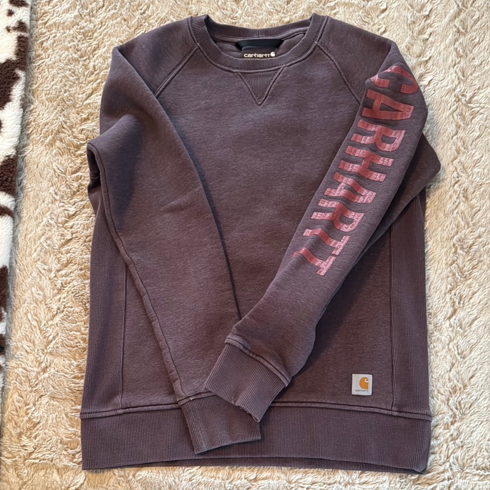 Carhartt Purple Crewneck Sweater with Ribbed Cuffs